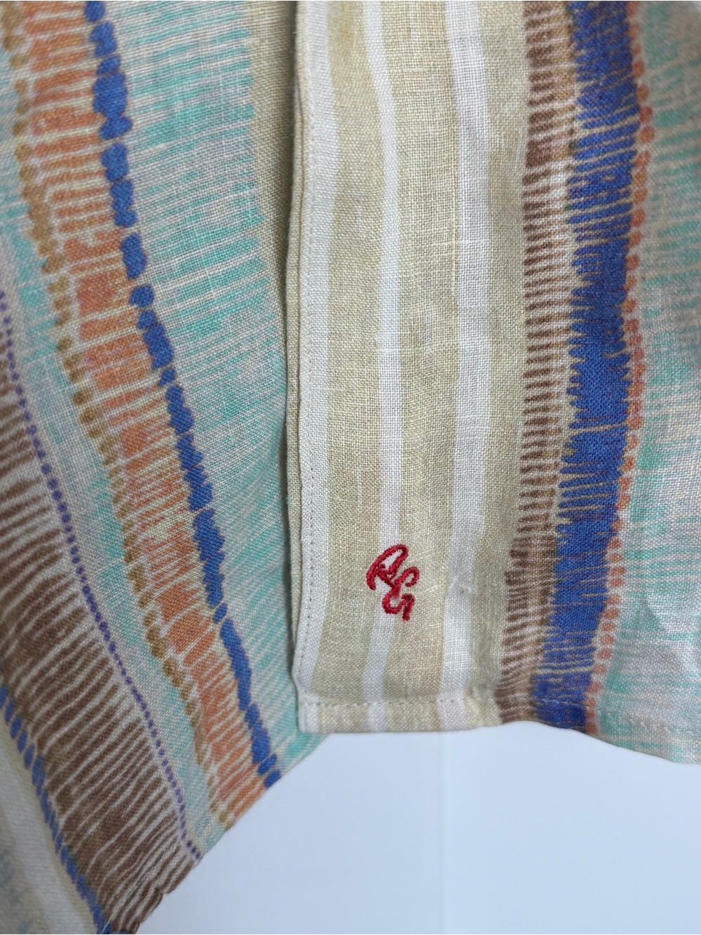 Robert Graham Linen Button-Up Shirt Large Multicolor Striped Short Sleeve miami - Picture 3 of 12